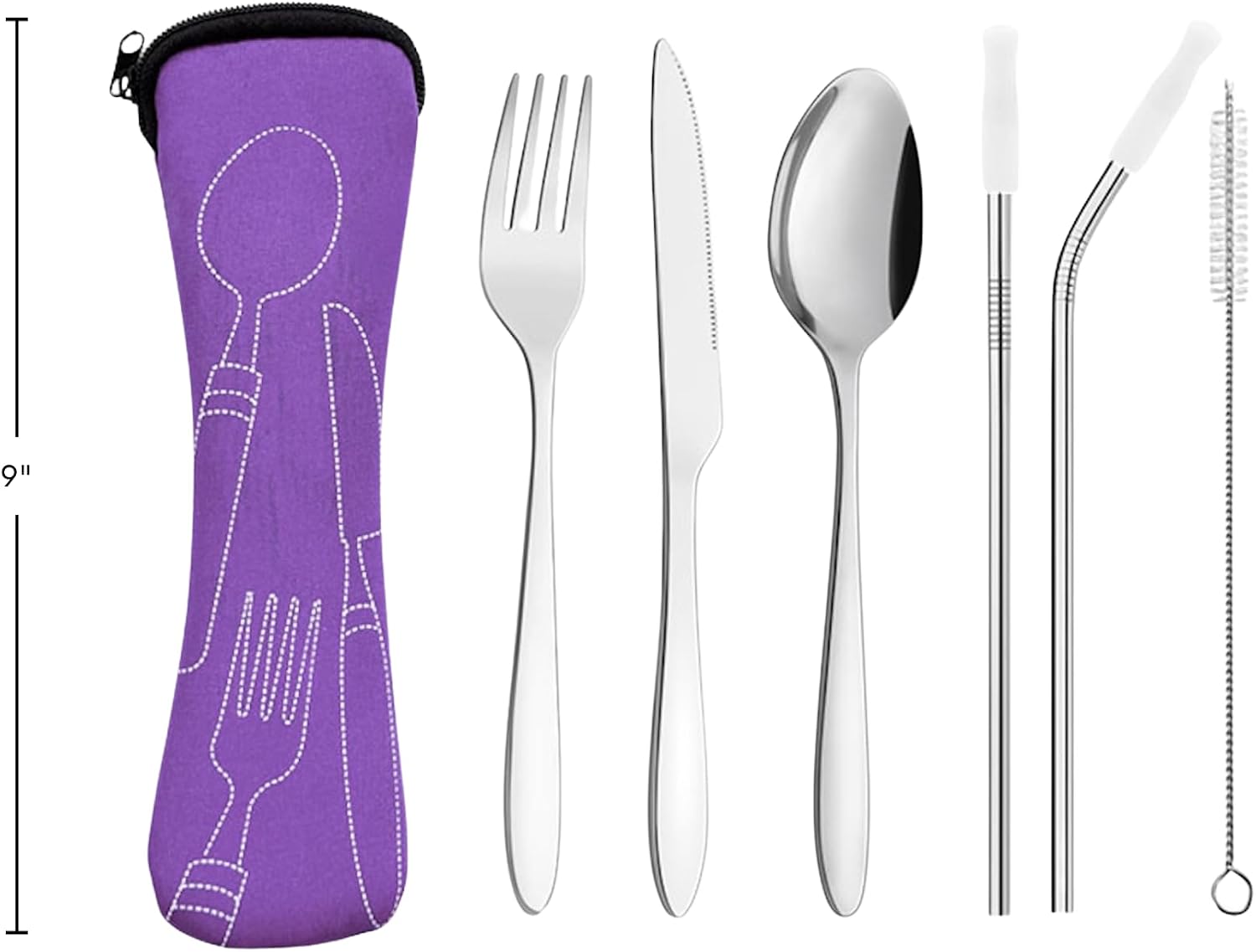 ECOBERI Reusable Travel Utensils Set with Case, Grey, 4 Complete Cutlery Sets, Stainless Steel Fork Spoon Knife Straws and Cleaner for Lunch, Work, Camping, Travel and Picnics - Image 8