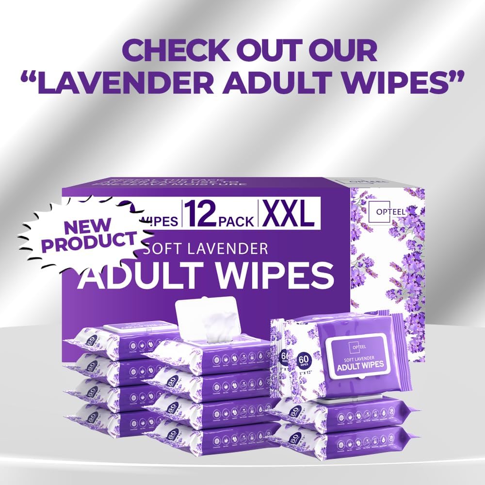 OPTEEL Adult Wipes For Elderly - 8"x13" Extra Large & Soft Wet Wipes for Adults Bathing - Incontinence Disposable Washcloths, Vitamin E & Aloe Infused for Men & Women 720ct (12 Packs of 60) - Image 9