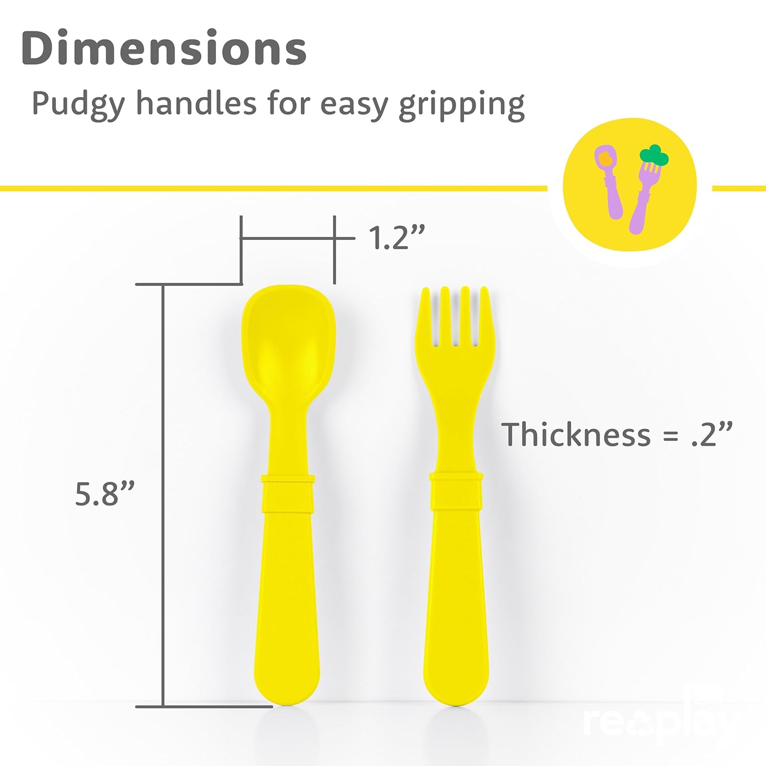 Re-Play Toddler Forks and Spoons Set - 4x4 Utensils Set for Kids - Dishwasher and Microwave Safe - Made in USA - Set of 8-5.8" x 1.2" x 0.2" - Aqua, Lime, Yellow, Teal - Image 8