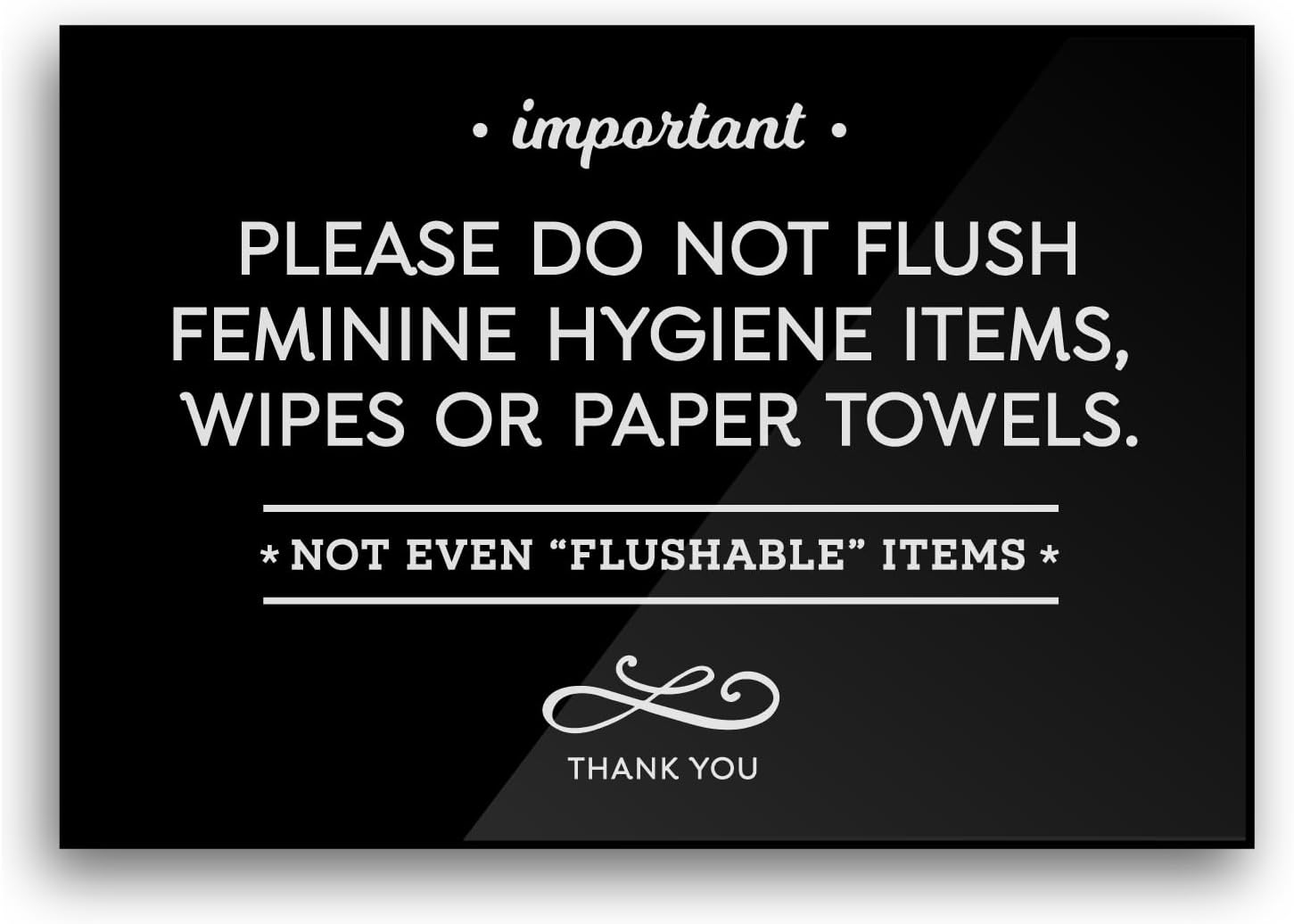 Reilly Originals 3.5x5 Inch Designer Bathroom Sign, Do Not Flush Feminine Hygiene Items, Wipes, Paper Towels ~ Ready to Stick ~ Premium Finish, Durable - Image 2