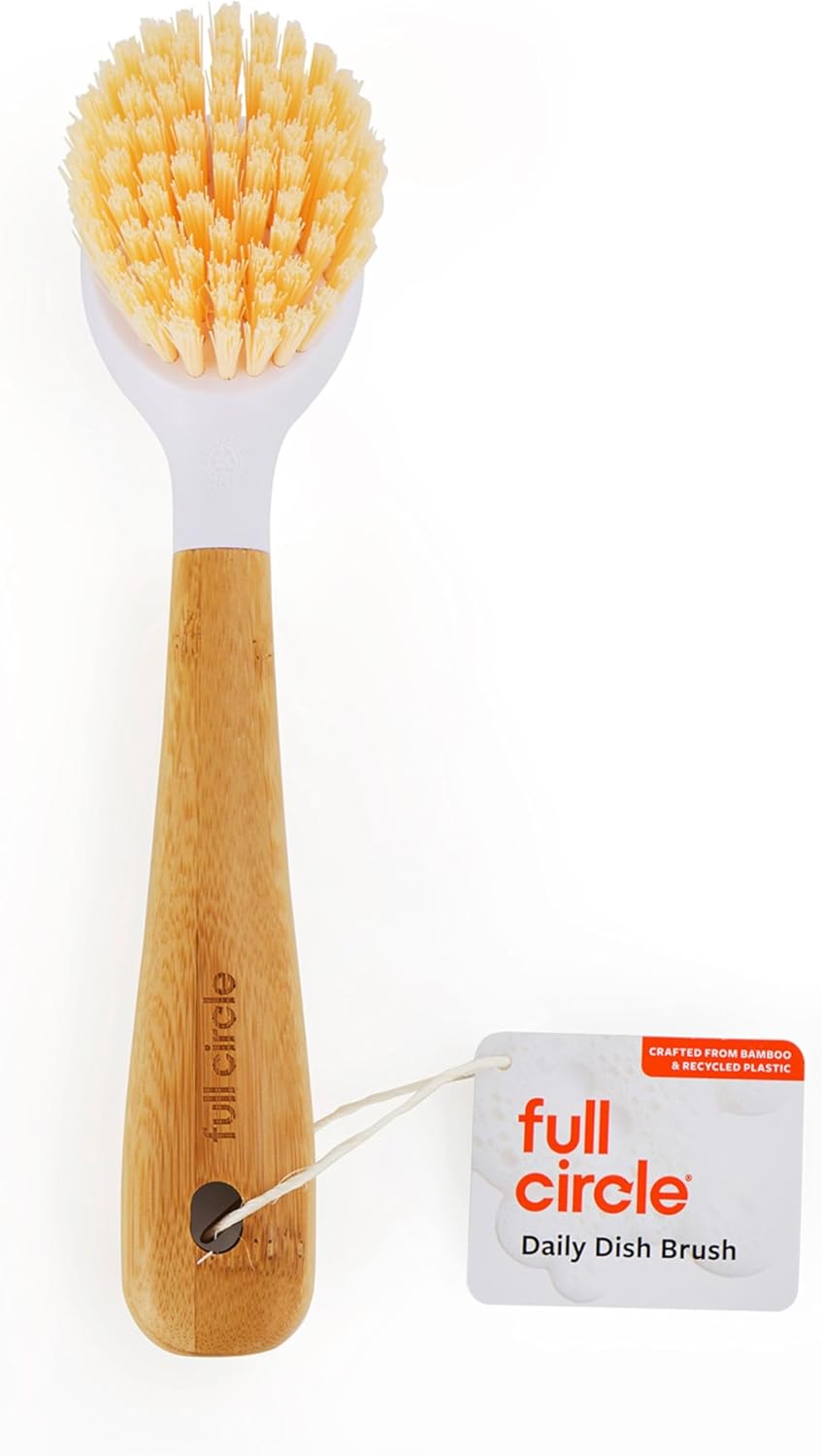 Full Circle Daily Dish Brush-Bamboo Handle Dish Brush–Sustainable Kitchen Cleaning with Tough Bristles-Natural Dish Scrubber,Nonstick & Cast Iron Cleaner-Long Handle Brush for Dishes,Pots,and Pans - Image 2