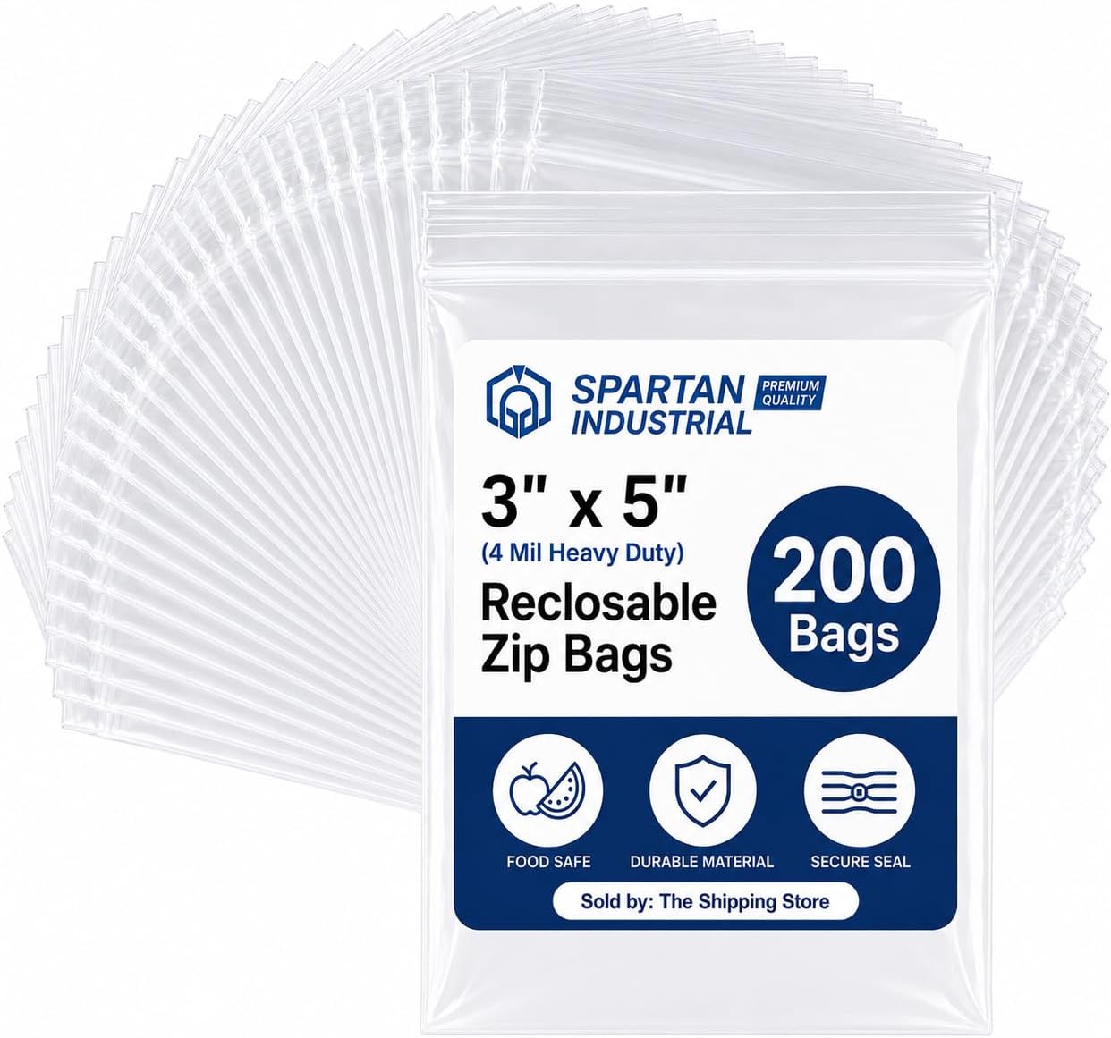 Spartan Industrial - 200 Count - 3” X 5” (4 Mil Heavy Duty) Thick Clear Plastic Reclosable Zip Poly Bags with Resealable Lock Seal Zipper - Durable - Image 2