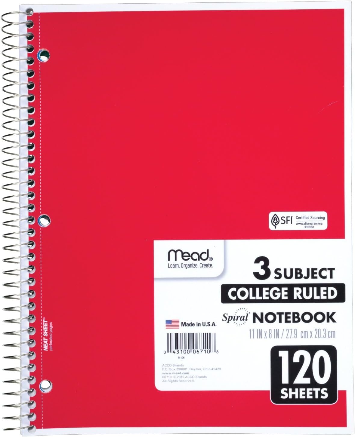 Mead Spiral Notebook, 3 Subject, College Ruled Paper, 8" x 11", 120 Sheets, Color Will Vary (820394-25) - Image 9