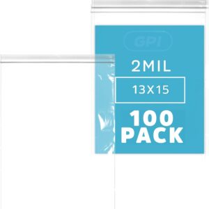 GPI – 2 Gallon Zip Bags, 13″ x 15″ Large Reclosable Lock Zip Bags, Clear Plastic Zipper Storage Bags with Zip Top Lock for Freezer, Clothing, Food, Documents & Supplies – 100 Count