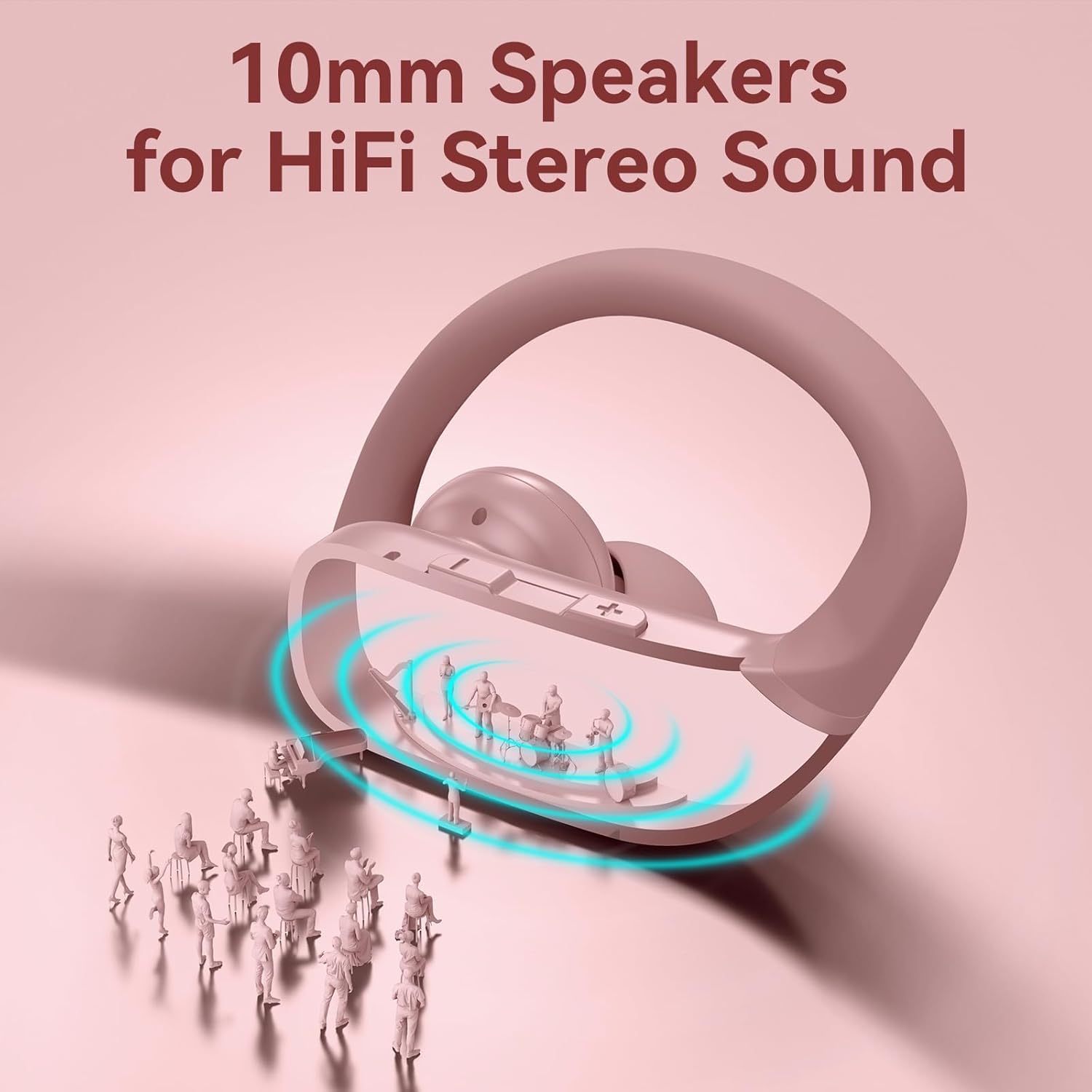 bmani Ear Buds Wireless Earbuds Bluetooth Headphones with 80H Playtime LED Display Case, Over-Ear Hook with Mic, Stereo Sound, Easy Button Controls, Sports Earphones for Running Workout Gym Pink - Image 5