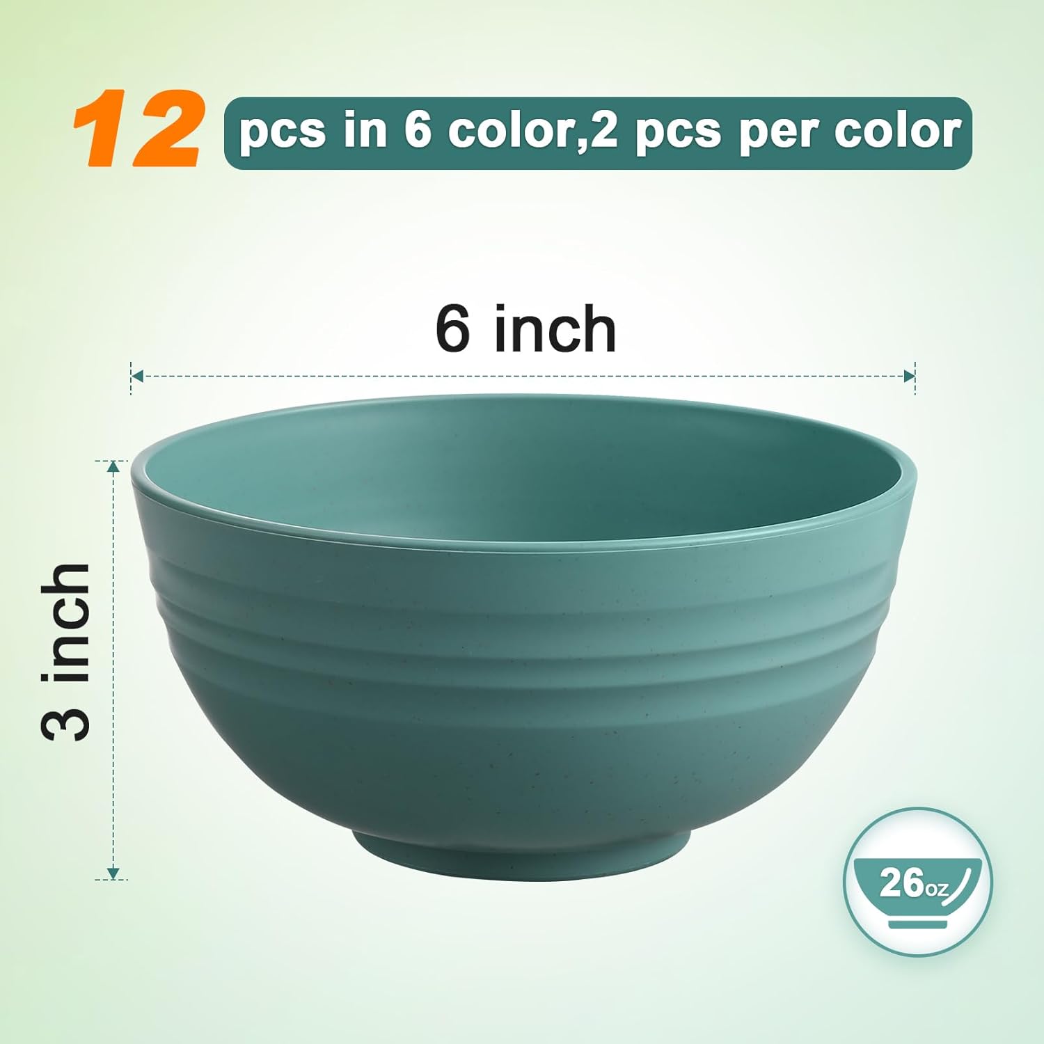 HEYCOME 12 Pcs Unbreakable Cereal Bowls Set, 26 Oz Wheat Straw Bowls Set, Microwave & Dishwasher Safe Rice Bowls for Kitchen, Reusable Plastic Bowls for Soup, Salad and Snack, BPA Free, Multicolor - Image 2