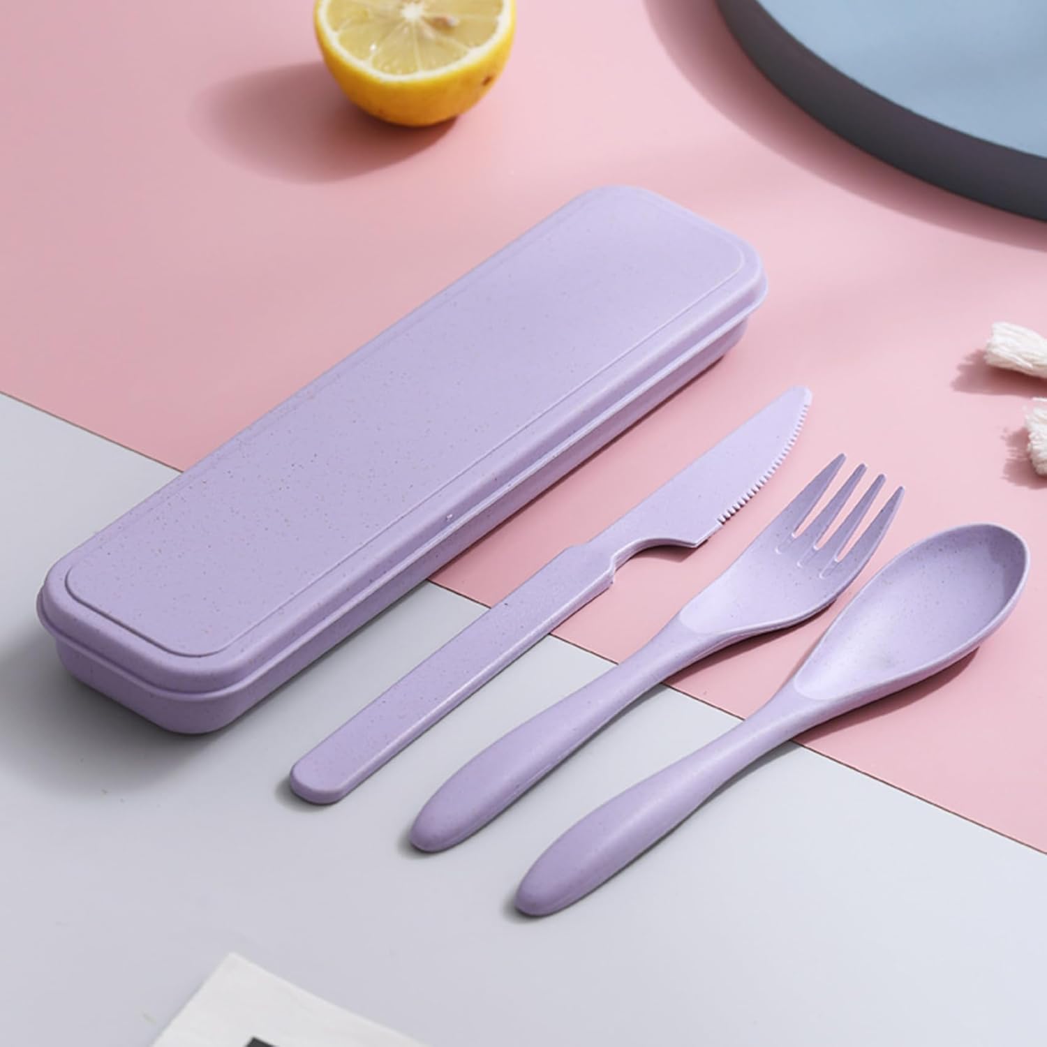 Reusable Travel Utensils with Case, Wheat Straw Portable Plastic Fork Spoons Knife Tableware, Eco-Friendly BPA Free Camping Cutlery for Lunch Box Accessories Work Picnic or Daily Use (Purple) - Image 8