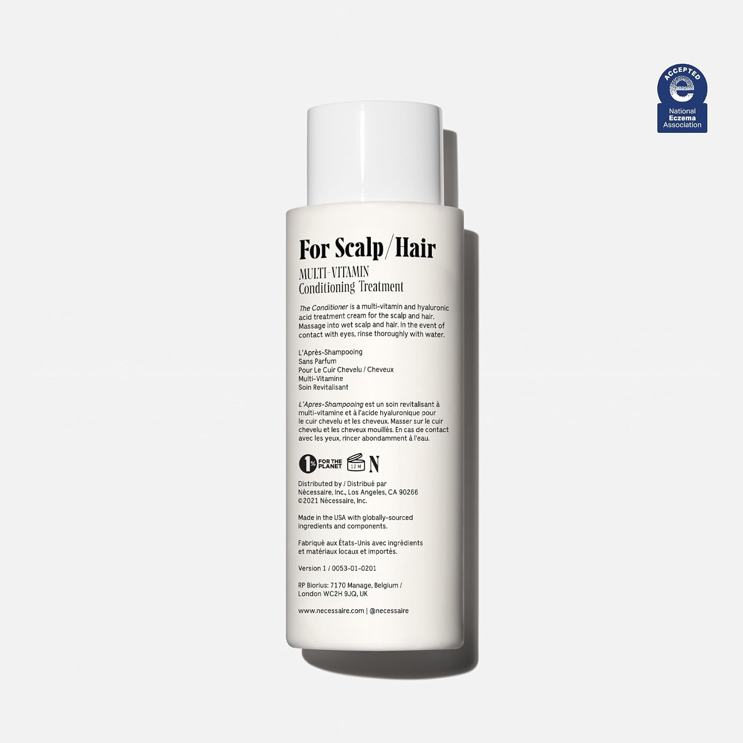 Nécessaire The Conditioner. Fragrance-Free. Hydrating Treatment For Scalp + Hair. Hyaluronic Acid. Hypoallergenic. Dermatologist-Tested. Non-Comedogenic. No Silicones. 250 ml / 8.4 fl oz - Image 3