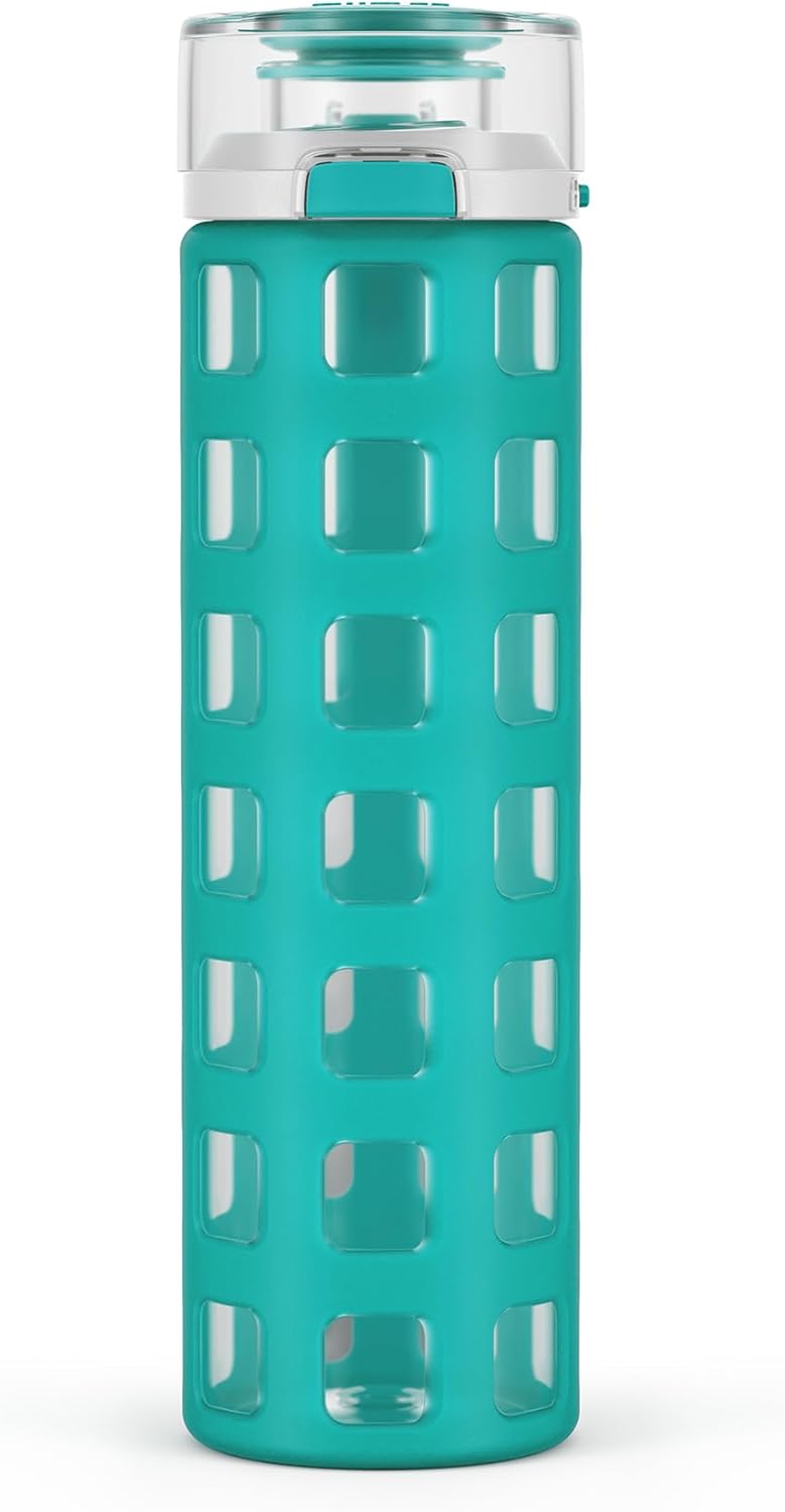 Ello Syndicate 20oz Reusable Glass Water Bottle with One-Touch Leak Proof Flip Lid and Protective Non-Slip Silicone Sleeve and Carry Loop for Coffee, Tea and Water, BPA-free, Dishwasher Safe, Mint - Image 2