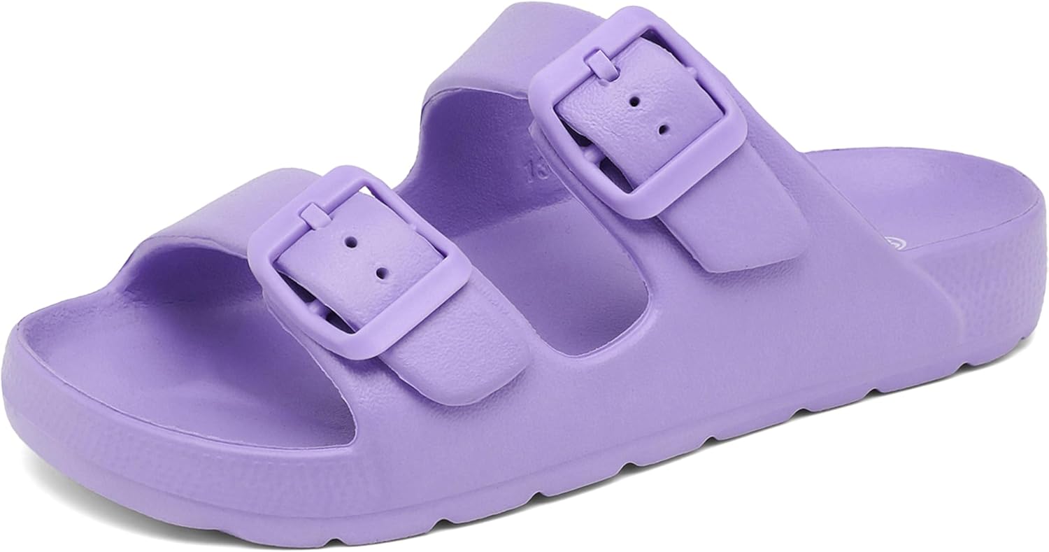 INMINPIN Boys Girls Double Buckle Slide Sandals Comfort Beach Pool Shower Slippers Adjustable Indoor Outdoor Little Kid/Big Kid - Image 2