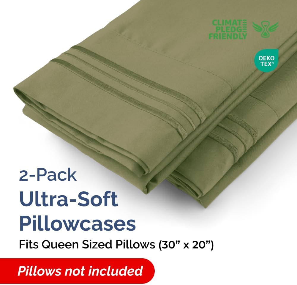 Queen Pillow Cases Set of 2 - Ultra Soft Hotel Quality Pillowcase Covers - Comfy, Cozy & Wrinkle Free - Shrink, Stain & Fade Resistant - Machine Washable Pillow Protectors - 2 Piece Set - Sage Green - Image 3