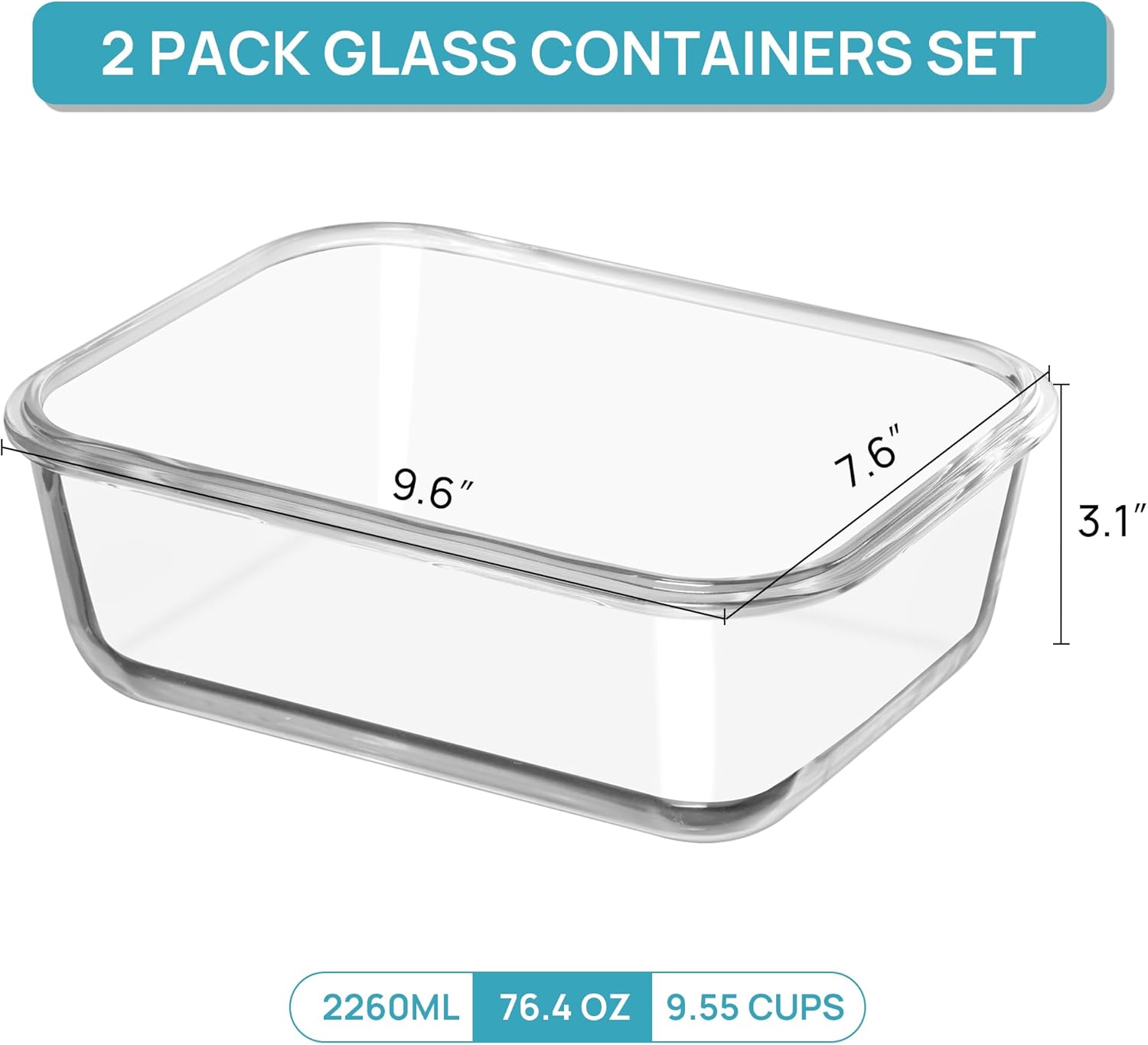Vtopmart 2Pack 2260ml/ 76.4oz Large Glass Storage Containers with Lids, Meal Prep Food Container Set with Snap Airtight Lid for Baking, Microwave, Oven, Leak Proof, for Freezer, Dishwasher, Pink - Image 3