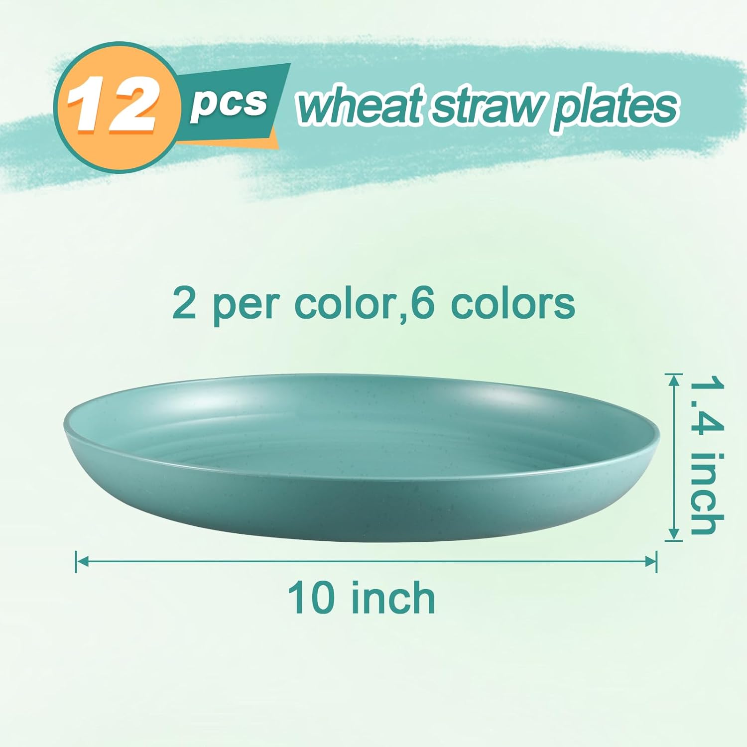 HEYCOME 12 Pcs Unbreakable Deep Dinner Plates Set, 10 inch Reusable Plastic Wheat Straw Plates, Microwave and Dishwasher Safe Plate for Kitchen, Lightweight Plate for Dessert, BPA Free, 6 Colors - Image 3