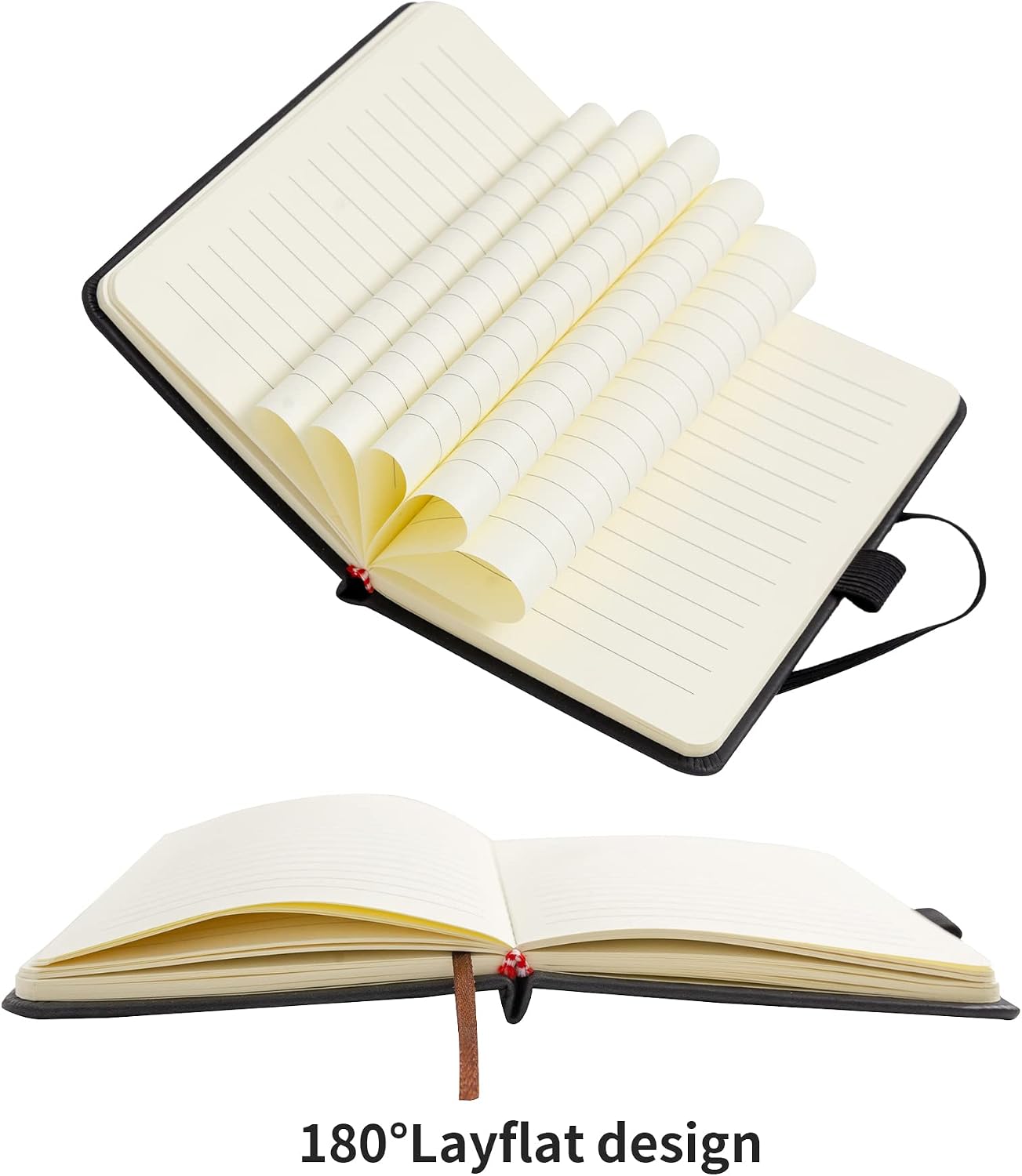 2Pack Pocket Notebook Small Notebook Journal Notebook 4 inches x 5.7 inches 200 Pages Leather Cover With Pen Holder Page Marker Ribbons(Black) - Image 6
