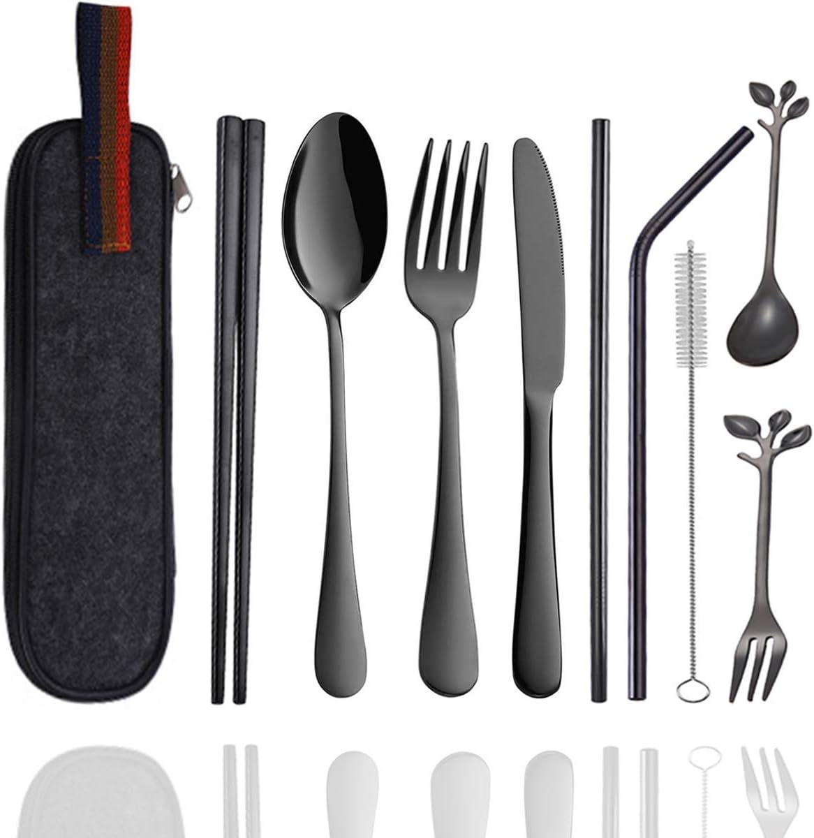 Travel Utensils Set with Case Reusable Stainless Steel Silverware Flatware Set 9 Pcs Portable Cutlery Eating Utensils Set for Lunch Boxes Workplace Camping School, Dishwasher Safe (Black) - Image 2