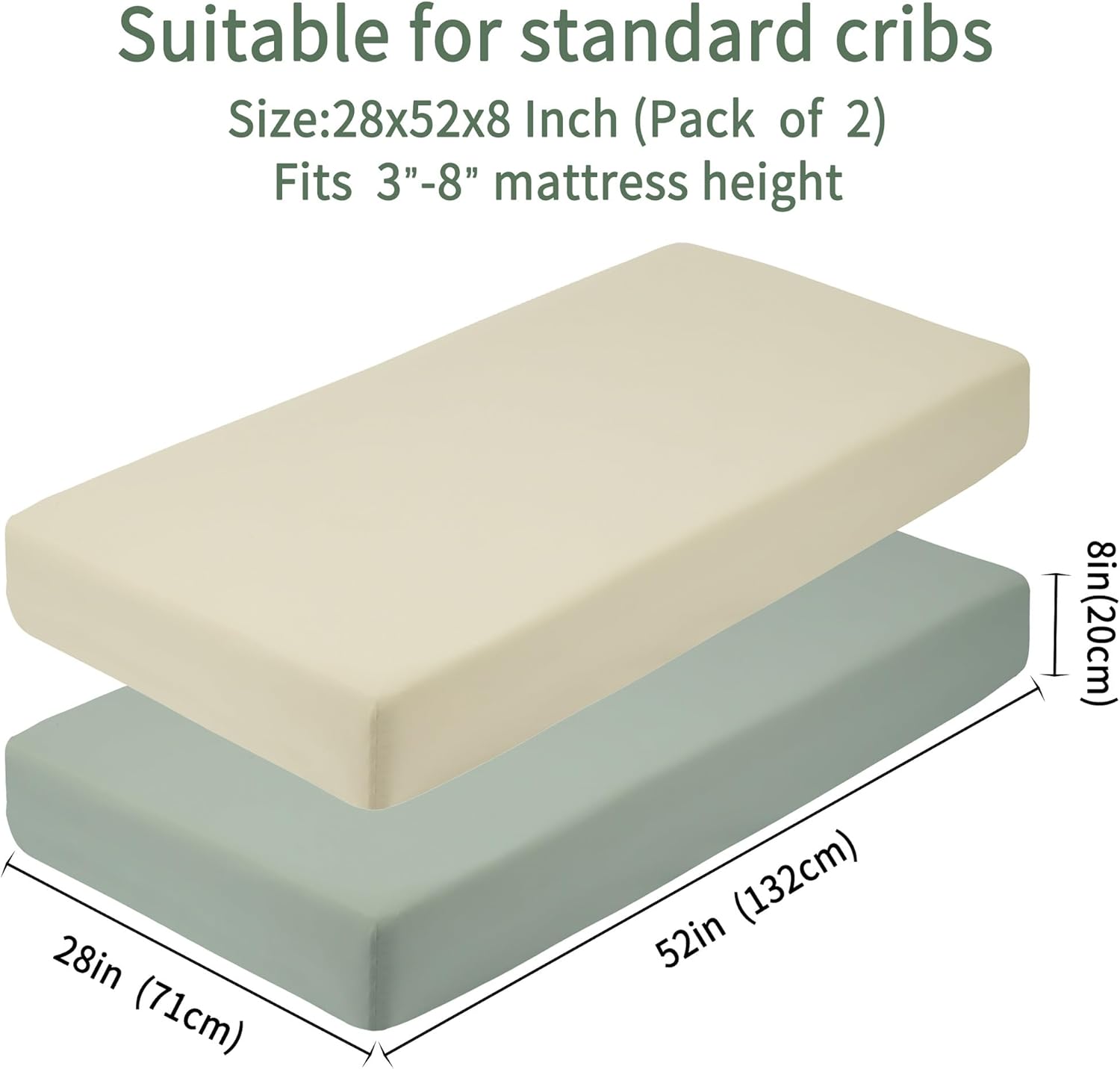 GUNTAIL Baby Crib Sheets for Boys Girls, 2 Pack Fitted Crib Sheet for Standard Crib and Toddler Mattress, Soft Microfiber Baby Sheet 52x28x8in (Brown & Green) - Image 6