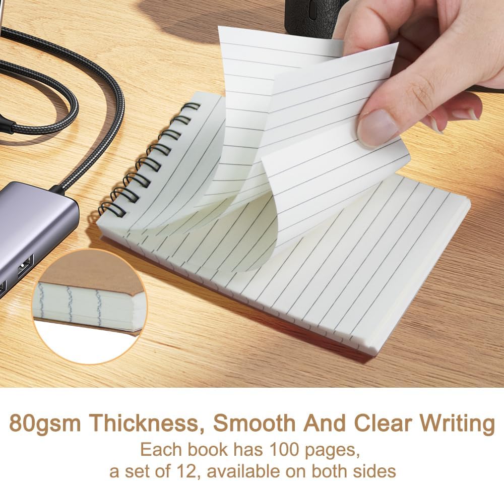 wavamawa Pocket Notebooks Set of 12, Small 3x5 Spiral Notepads, Office Style Mini Notebook, Small Notepad Pocket Size, Memo Pads for Home, College, Work or School - Lined College Ruled Paper - Image 2
