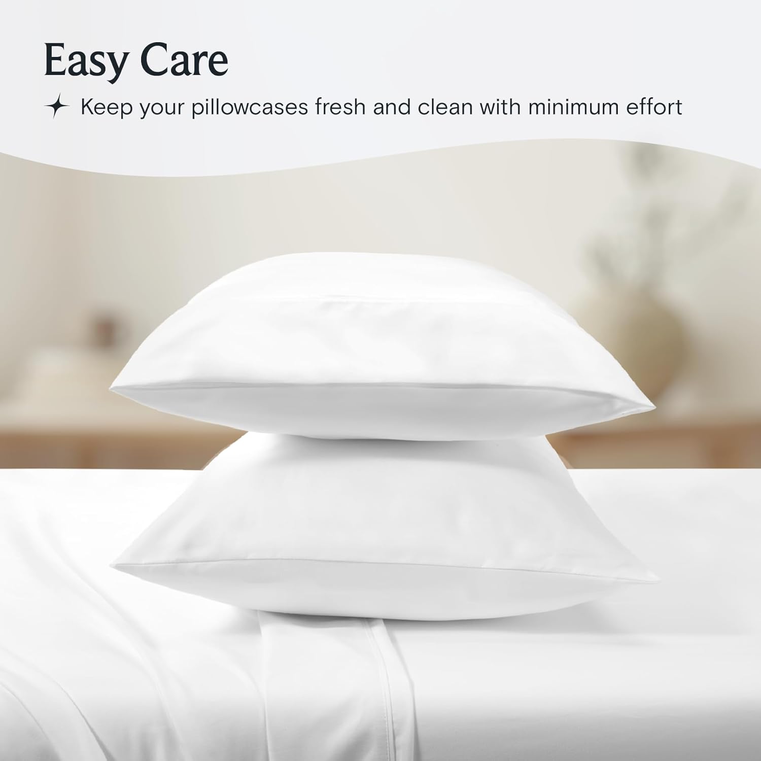 LuxClub Collection Pillowcases 2 Pack - Eco Friendly Wrinkle Free Cooling Pillow Cases with Satin Trim - Machine Washable Hotel Bedding Silky Soft - White Standard/Queen - Image 6