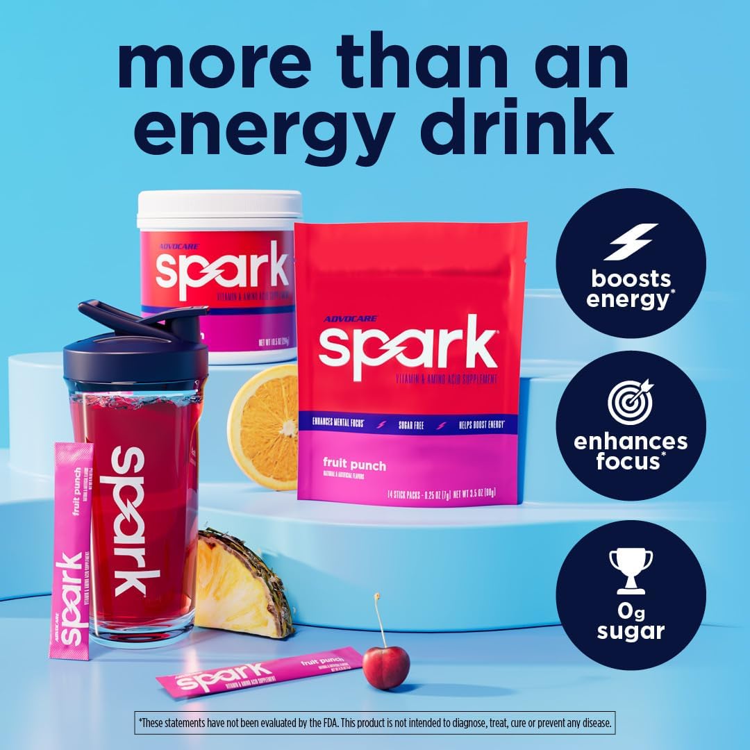 AdvoCare Spark - Energy Drink Mix - Vitamin & Amino Acid Supplement - Supports Energy & Focus - Portable Immune Support - Sugar-Free - Fruit Punch - 10.5 oz (42 Servings) - Image 4