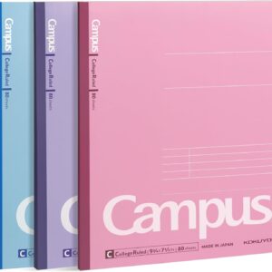 KOKUYO Composition Notebooks, 3 Pack Campus 9-3/4″ x 7-1/2″ Comp Book with College Ruled, 80 Sheets, Pink Blue Lavender School Lined Notebook Journal for Work Study Note Taking (WSG-NO-308CG1×3)