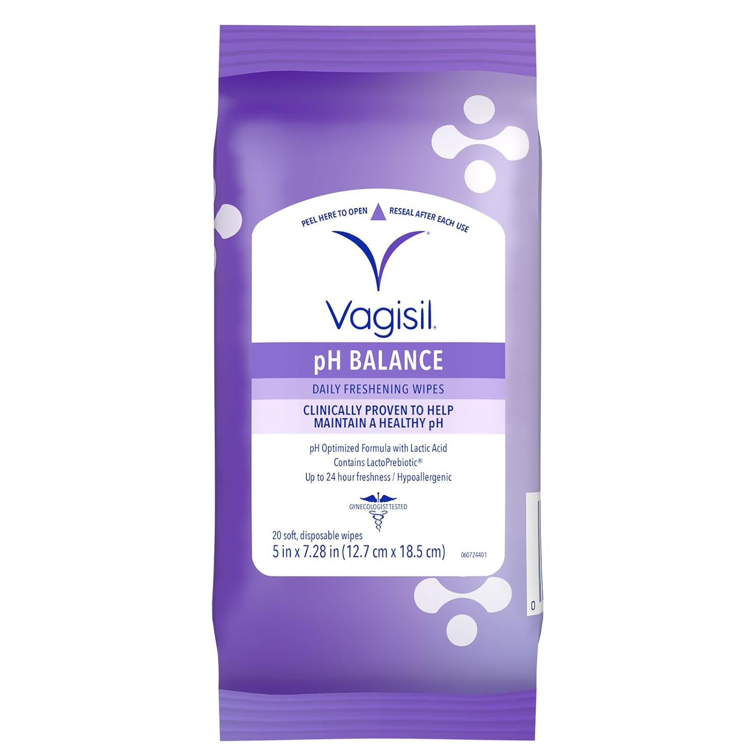 Vagisil pH Balance Daily Freshening Wipes for Feminine Hygiene in Resealable Pouch, Gynecologist Tested & Hypoallergenic, 20 Wipes (Pack of 1) - Image 2