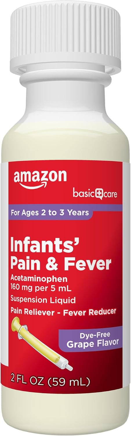 Amazon Basic Care Infants' Pain & Fever, Pain Reliever, Fever Reducer, Acetaminophen 160 mg per 5 mL, Suspension Liquid, Dye-Free Grape Flavor, 2 fl oz (1-Pack) - Image 8