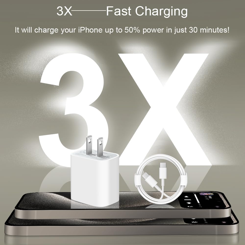 iPhone 17 16 15 Charger Fast Charging 3+3Pack 20W USB C Wall Charger with 6FT Fast Charging Cable Compatible with iPhone 17/17 Air/17 Pro/17 Pro Max/iPhone 16/15 Series, iPad Pro/AirPods - Image 3