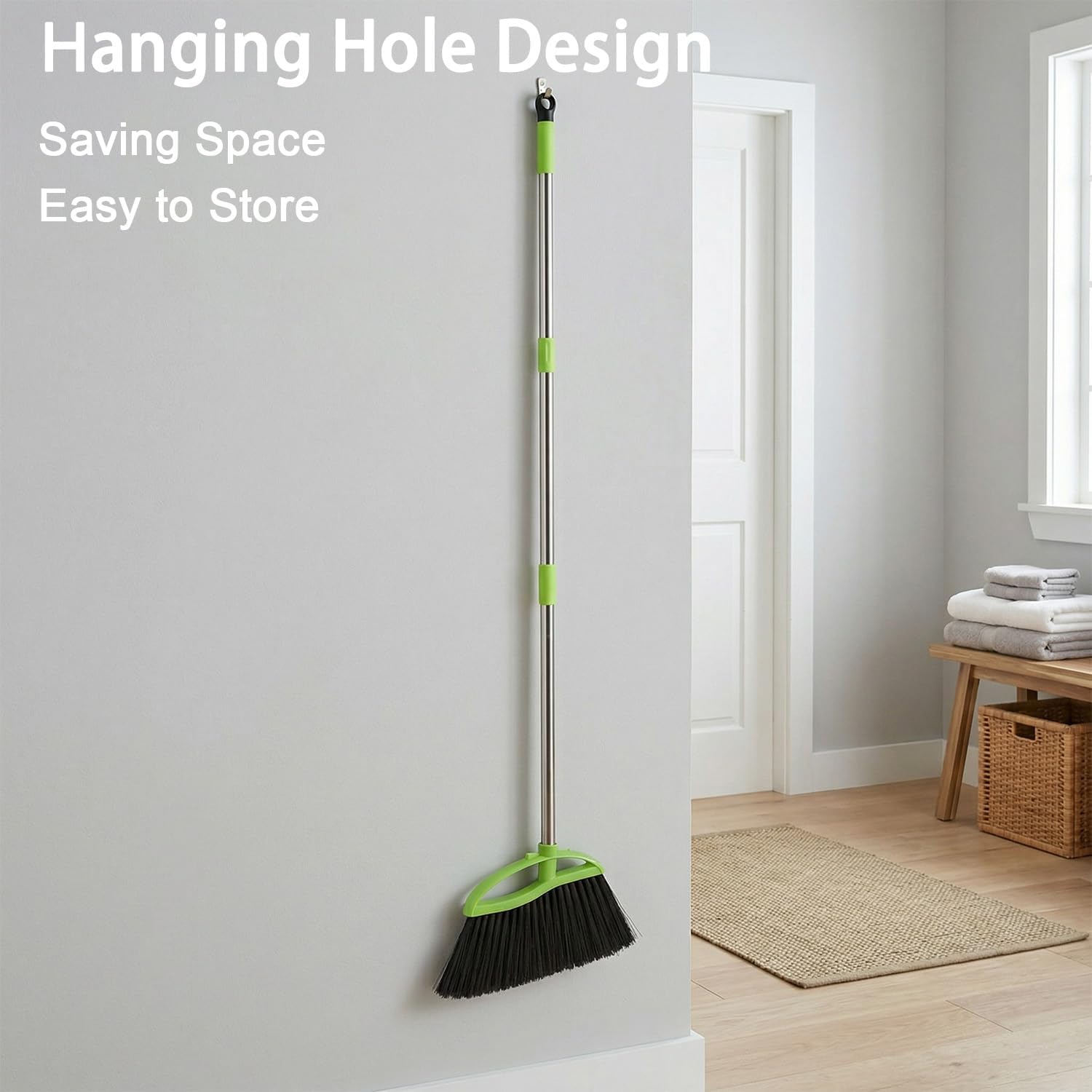 Soft Bristles Green Angle Broom with Long Handle Indoor Sweeping Broom for Home Kitchen Hardwood Floor Cleaning - Image 7
