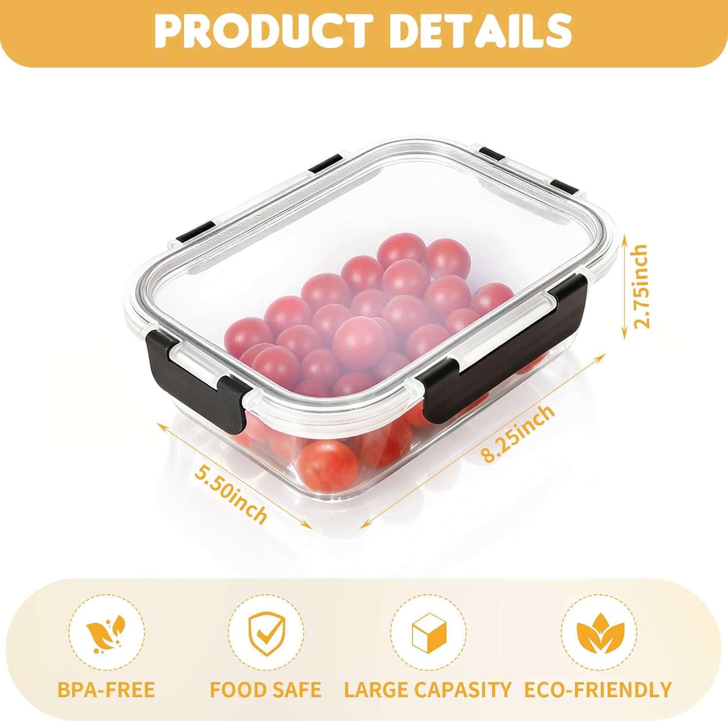 6 Pack Glass Food Storage Containers with Lids, 36 OZ Meal Prep Containers for Lunch, 4.5 Cup Airtight Glass Lunch Containers Set, Microwave, Oven, Freezer & Dishwasher Safe, BPA-Free - Image 3