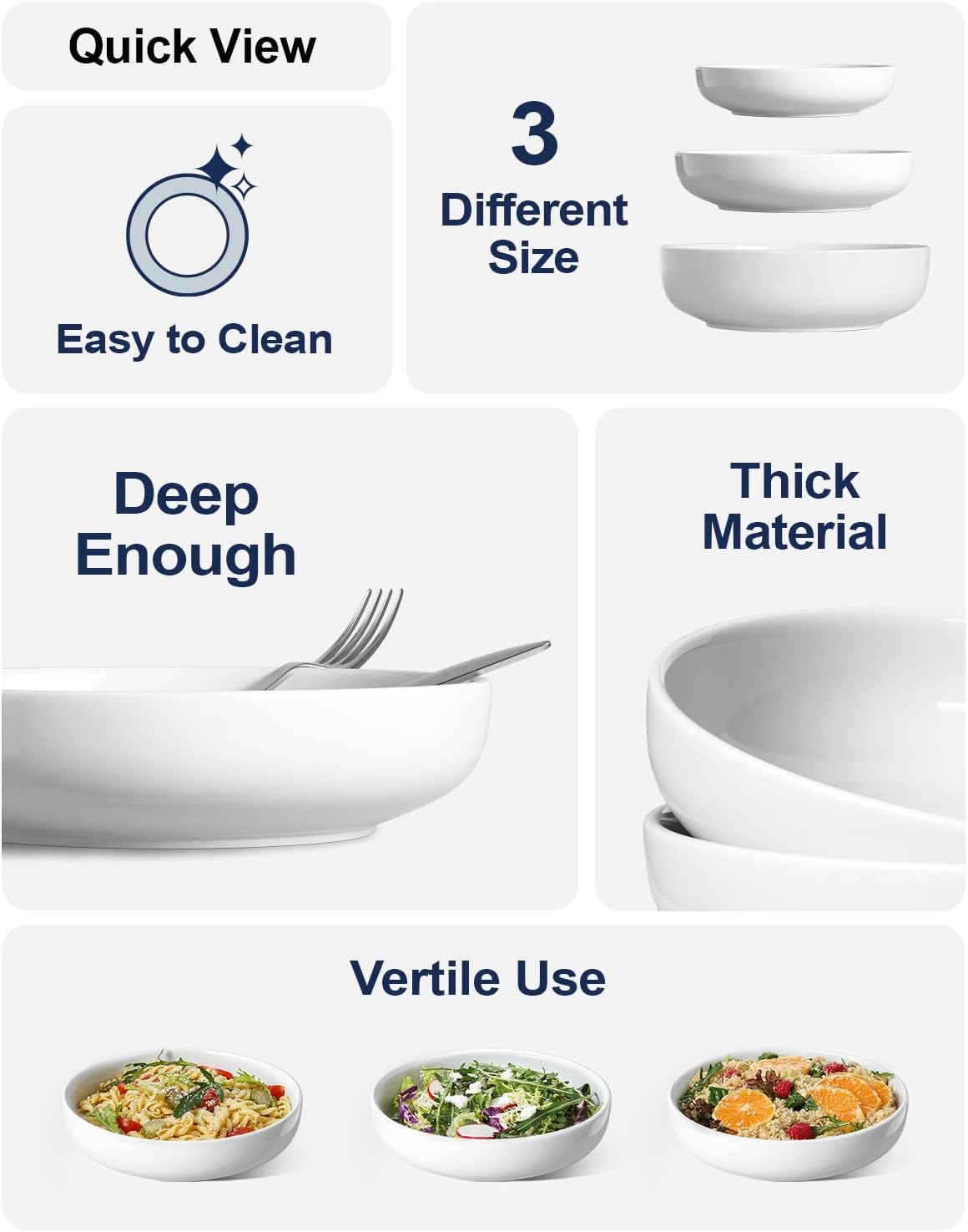 LE TAUCI Pasta Bowls 45 oz, Salad Bowls Set for Serving Soup, Pasta, Noodle, Dinner, Large Kitchen Bowl Plates, Microwave Safe - 8.5 Inch, Set of 4, White - Image 6