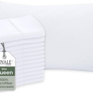 Royale Linens White Pillowcase Set of 12 – Queen 20″x30″ Bed Pillow Cover – 1800 Brushed Microfiber – Wrinkle & Fade Resistant – Bulk Pillow Cases – Hotel Quality Pillowcase 12 Pack (Queen, White)