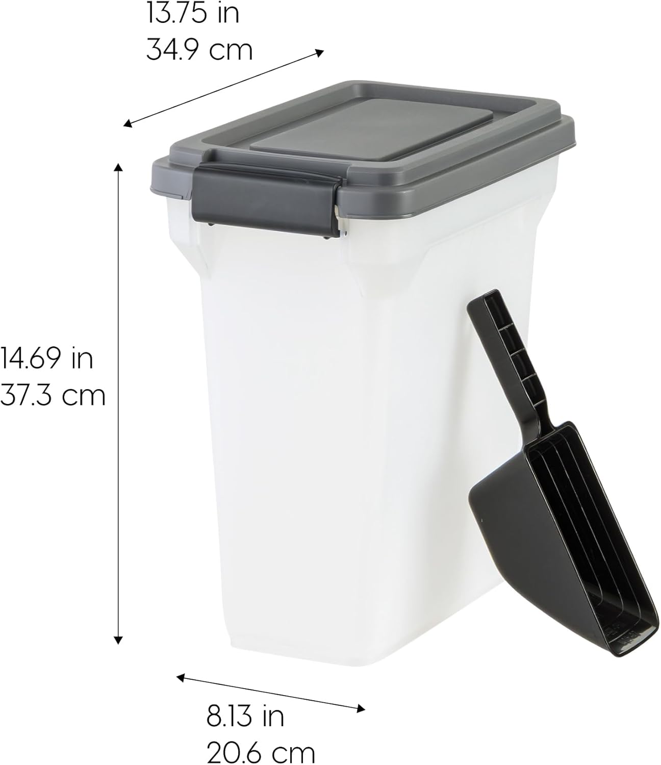 IRIS USA Dog Food Storage Container, Airtight Lid, 2-Cup Scoop, Up to 13 Pounds Pet Food Storage, Versatile Pet Food Bin, Treats, BPA Free, Dark Gray - Image 3