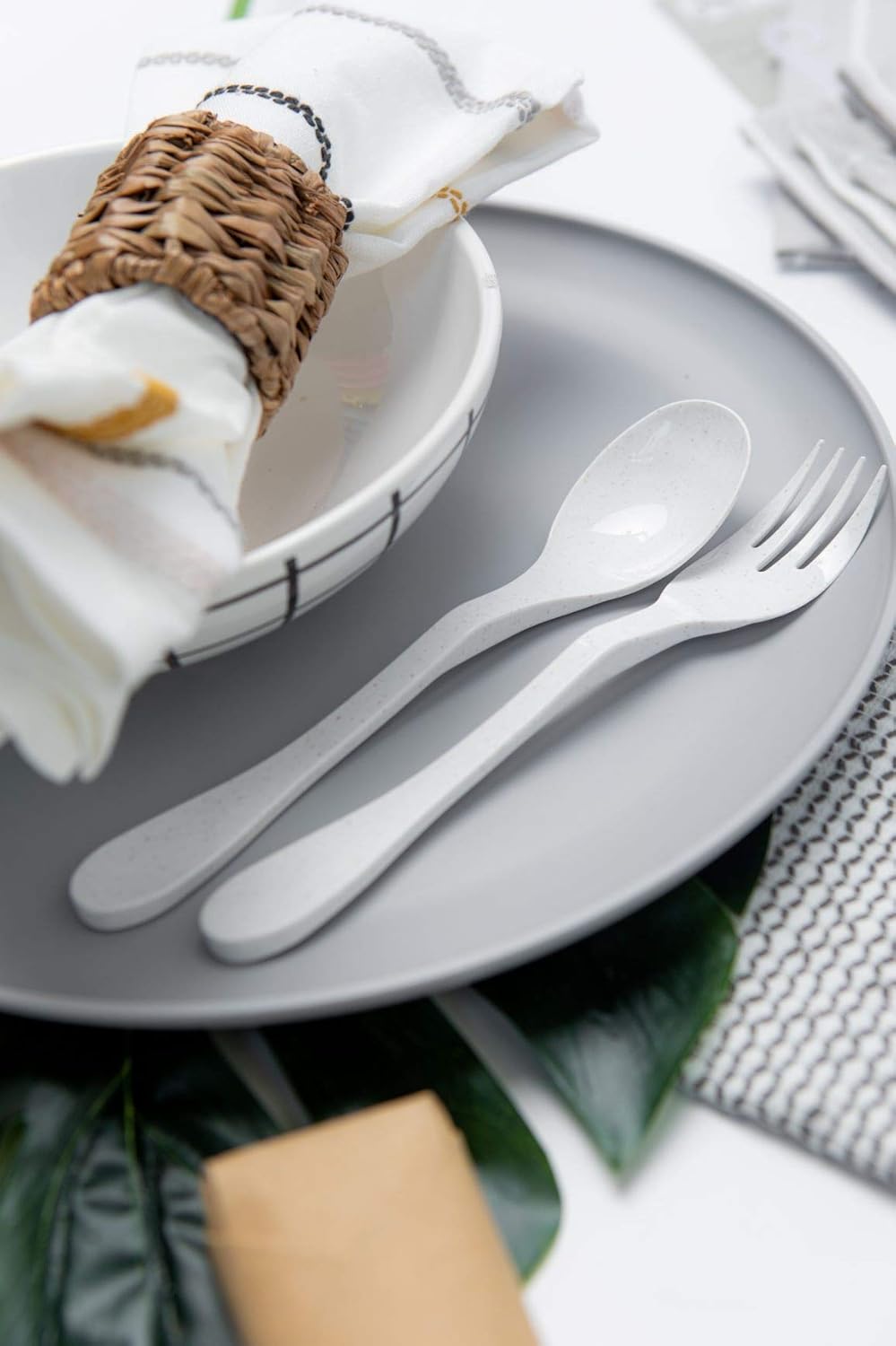 Knork Eco Plant Based 24 Pack Reusable Bamboo Flatware Set (White)… - Image 5