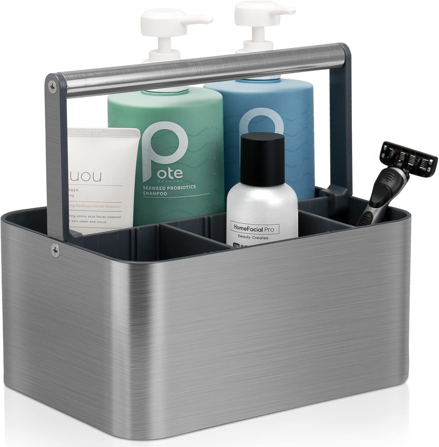 BYUNER Portable Shower Caddy Dorm: Compact Bathroom Caddy Organizer with Handle & Adjustable Dividers, Hard Plastic Shower Basket Storage Tote for Toiletry, College Dorm Room Essentials for Men Gray - Image 2