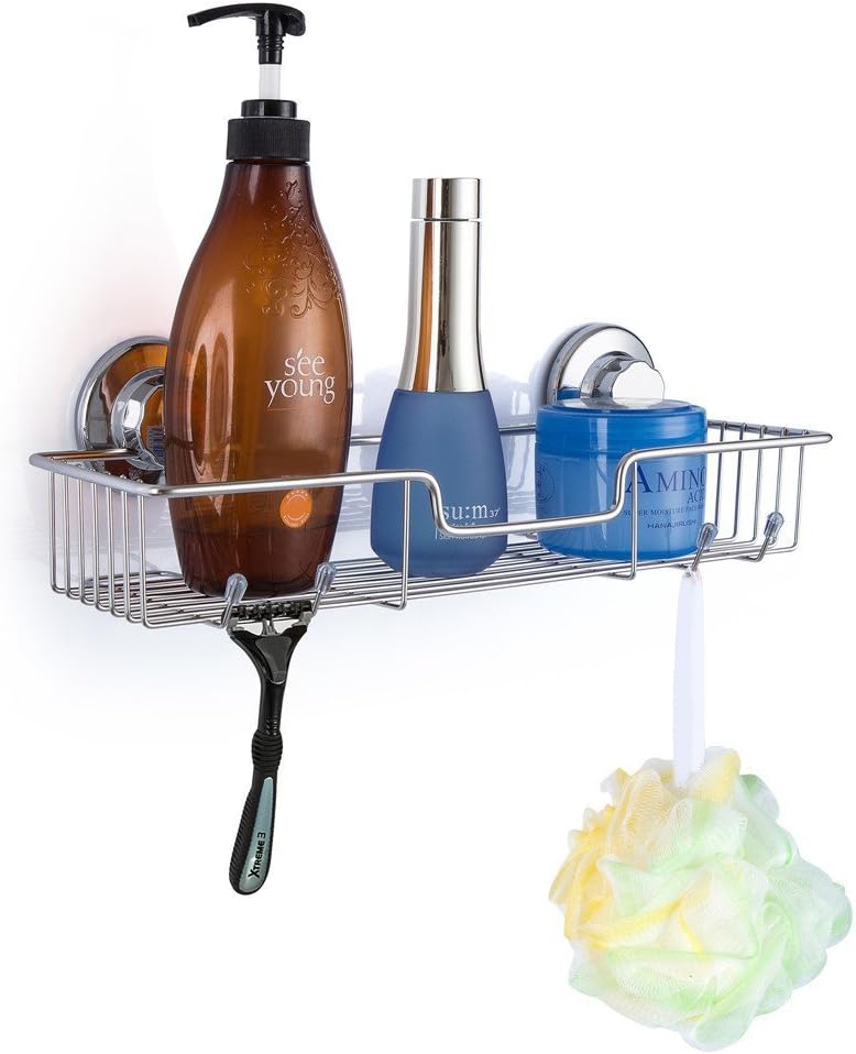 SANNO Suction Cup Shower Caddy Storage Combo Organizer, No Damage Bath Shelf Suction Cup Shower Basket,Rustproof Wire Bathroom Accessories - Rustproof Stainless Steel - Image 4