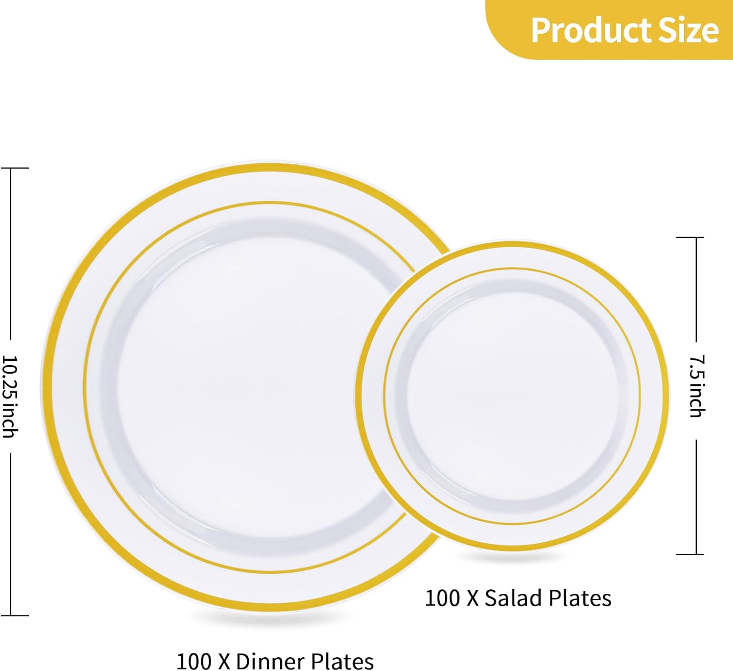 Goodluck 200PCS Gold Plastic Plates, Heavy Duty Disposable Gold Plates with 100 10.25 inch Dinner Plates and 100 7.5 inch Dessert Plates for Party, Holiday, Wedding, Thanksgiving - Image 5