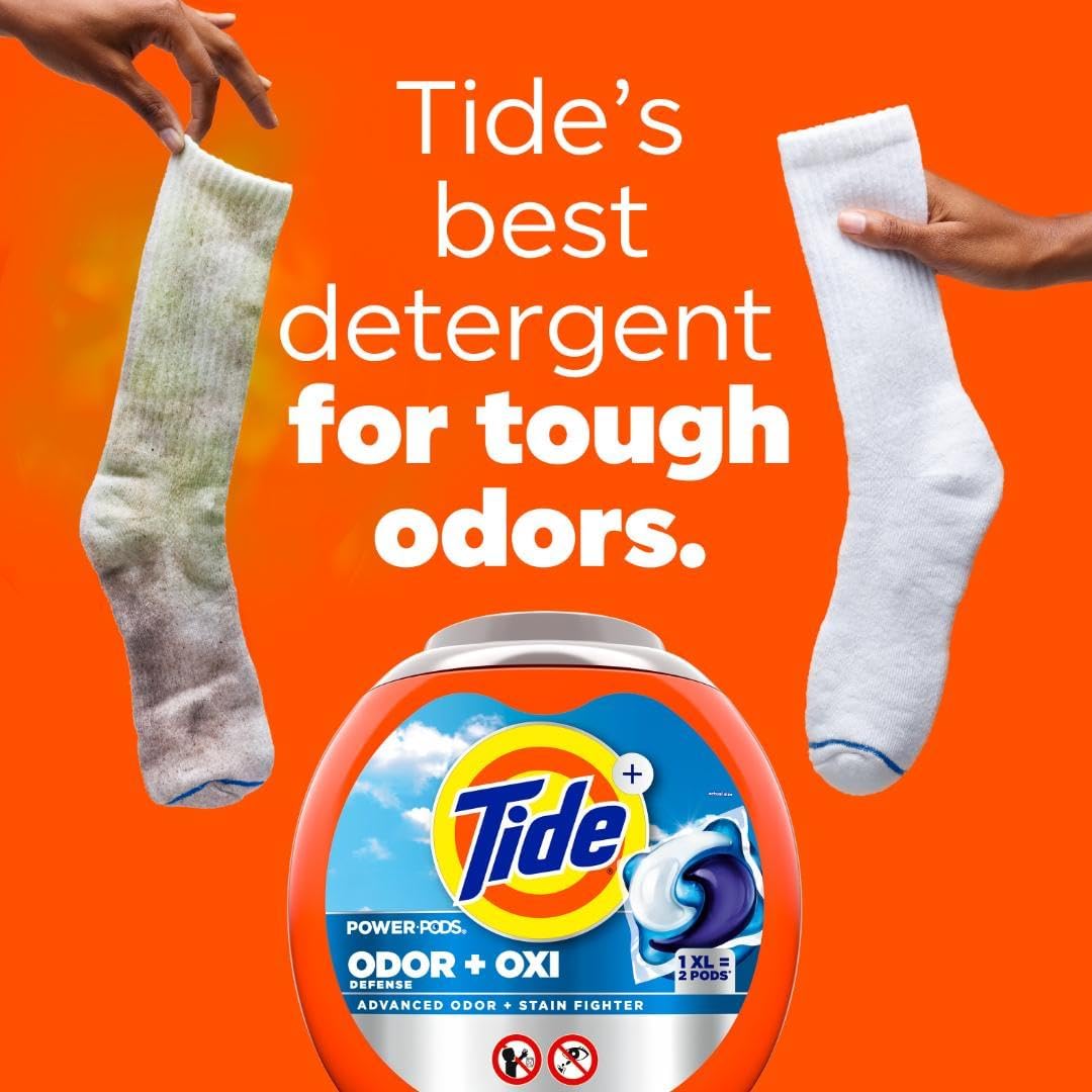 Tide Odor Defense + Oxi Laundry Detergent Pacs, Original Scent, 25 Count, Advanced Odor + Stain Fighter, laudry soap washing detergent pacs - Image 4
