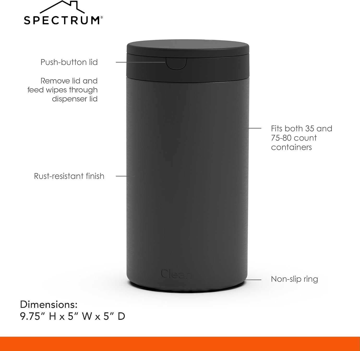 Spectrum Disinfecting Wipes Container Refillable Stainless Steel Wipe Holder for Bathroom Kitchen School Classroom, Reusable Push Button Wet Wipe Dispenser for Disinfect Cleaning Countertop, Black - Image 6