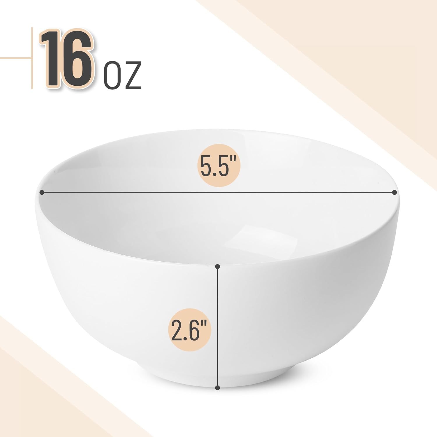 Brew To A Tea BTaT- White Soup Bowls Set of 12, 16 Ounces, Porcelain Dishes for Soup, Rice, Salad, Noodle, Microwave, Oven, Freezer & Dishwasher Safe, Deep White Cereal Bowls for Kitchen - Image 4