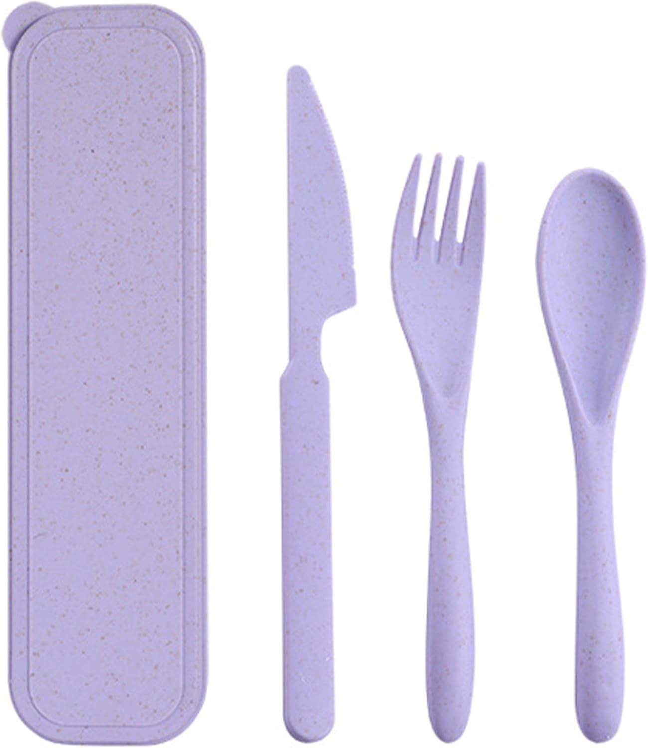Reusable Travel Utensils with Case, Wheat Straw Portable Plastic Fork Spoons Knife Tableware, Eco-Friendly BPA Free Camping Cutlery for Lunch Box Accessories Work Picnic or Daily Use (Purple) - Image 2