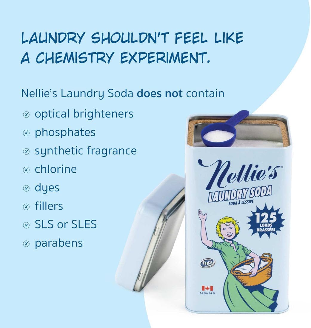 Nellie’s Laundry Soda 125 Loads – Laundry Powder Detergent – 4 Ingredients – No Residue – HE & Septic Safe – Made in Canada - Image 7