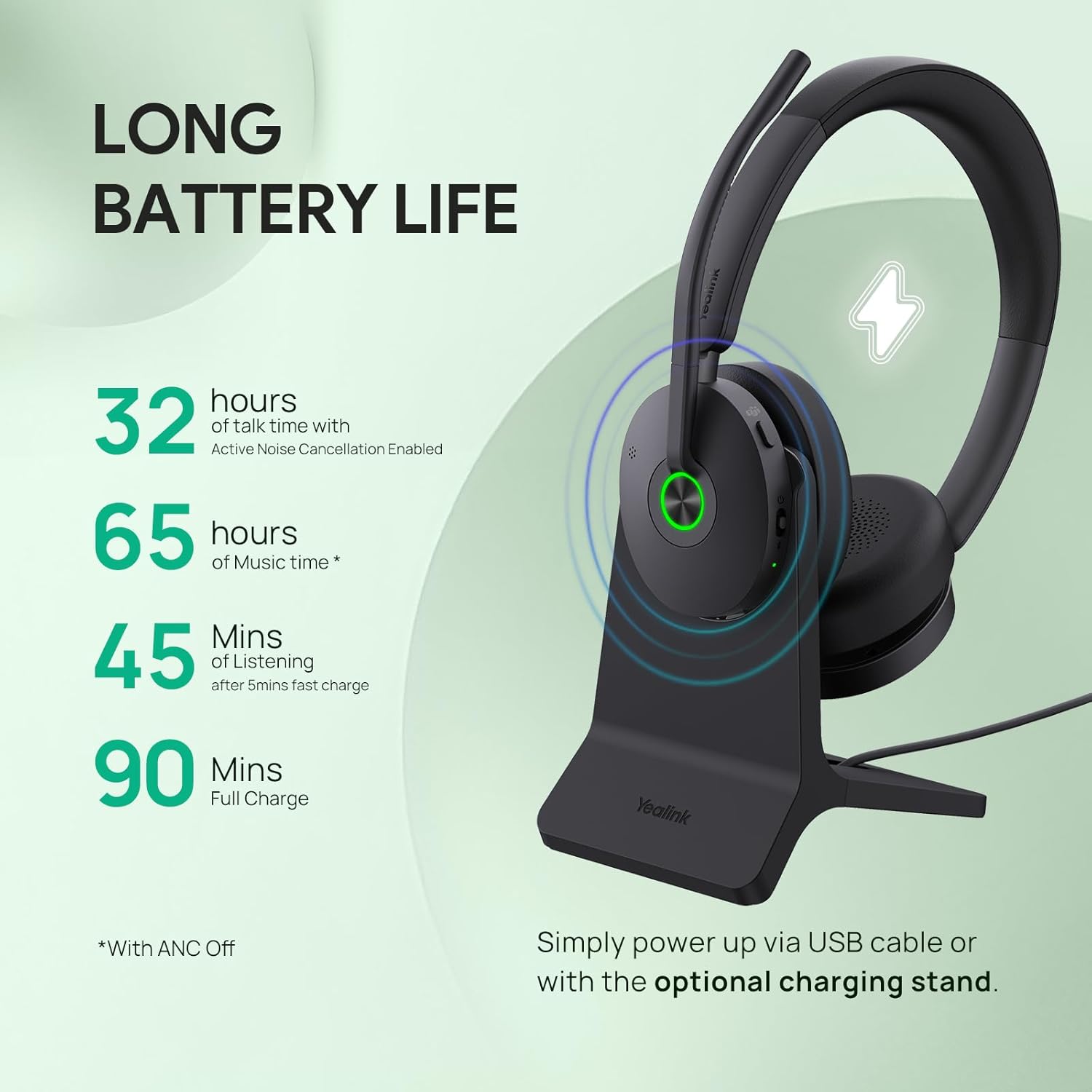 Yealink BH74 ANC Wireless Headset with Mic for Work, Bluetooth Headset Noise Cancelling with 6 AI Microphone,32H Battery Life & Mute Button,Microsoft Teams Premium Open Office Certified,UC Compatible - Image 5