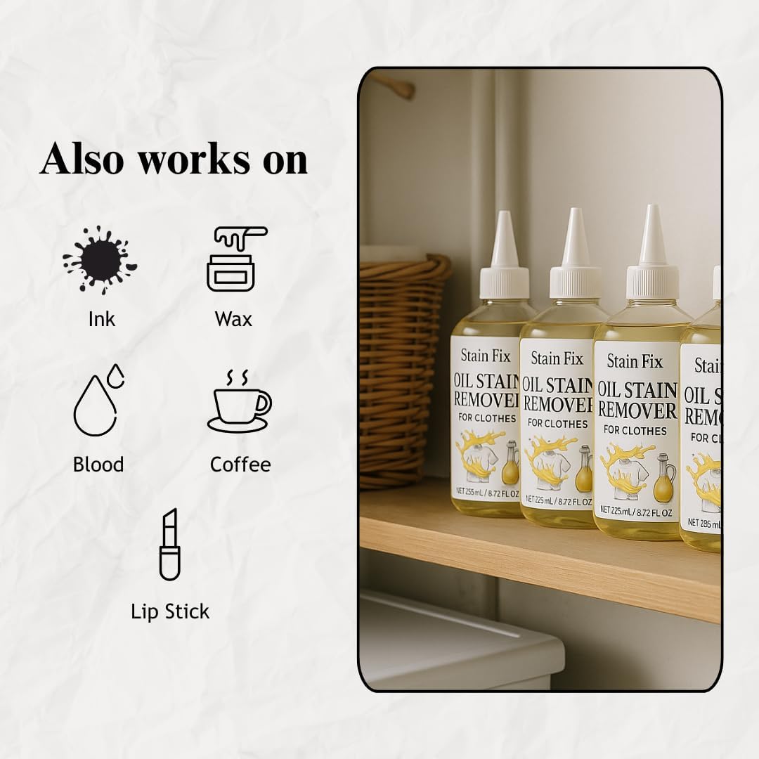 Oil Stain Remover for Clothes (8.72oz) - Fabric Stain Remover For Cooking, Engine, Dried Oil And Grease Stains - Safe for All Fabric Types - Image 7