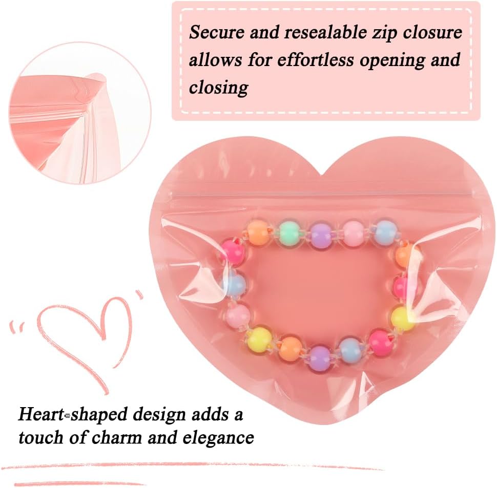 100pcs Small Bags for Small Business, 3.5x5 inch Heart-Shaped Jewelry Bags Clear Mylar Zip Top Lock Baggies Cute Packaging Supplies for Bracelets Sample - Image 4