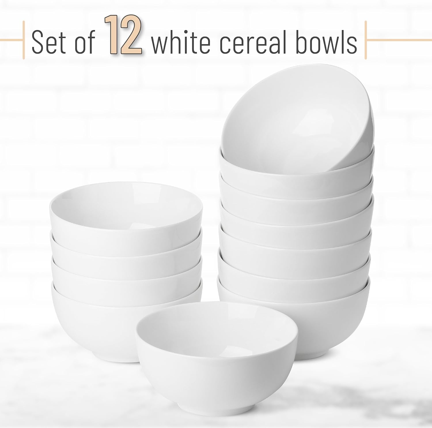 Brew To A Tea BTaT- White Soup Bowls Set of 12, 16 Ounces, Porcelain Dishes for Soup, Rice, Salad, Noodle, Microwave, Oven, Freezer & Dishwasher Safe, Deep White Cereal Bowls for Kitchen - Image 3