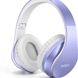 TUINYO Wireless Headphones Over Ear, Bluetooth Headphones with Microphone, Foldable Stereo Wireless Headsetfor Travel Work TV PC Cellphone-Purple