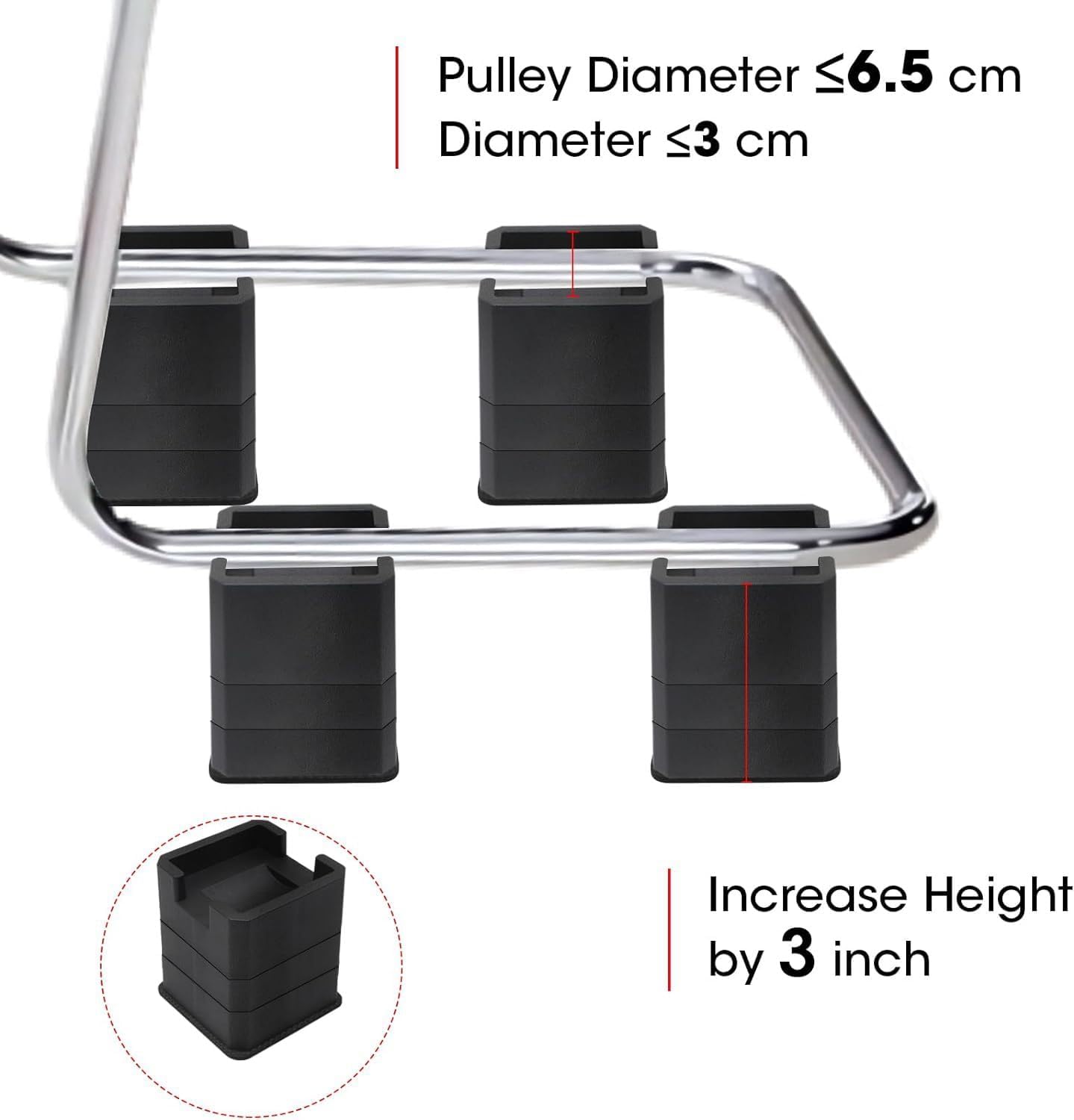Bed Risers, Black, 3 Inch Height, Double-Sided Stackable Design for Different Furniture Legs and Wheels, 4 Pack (Black, 3 Inch) - Image 7