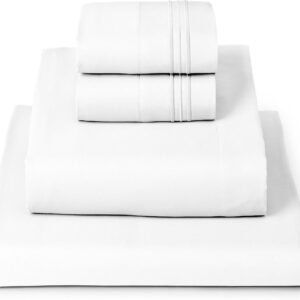 Mellanni Queen Sheets Set – 4 PC Iconic Collection Bedding – Hotel Luxury, Extra Soft, Cooling Bed Sheets – Wrinkle, Fade, Stain Resistant (Queen, White)