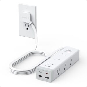 TESSAN Surge Protector Power Strip PD 20W, Ultra Thin Flat Plug 6 FT Extension Cord, 9 Outlets 4 USB(2 USB C), 1050J Protection Multiple Outlets Charging Station for Home, Office, College Dorm Room