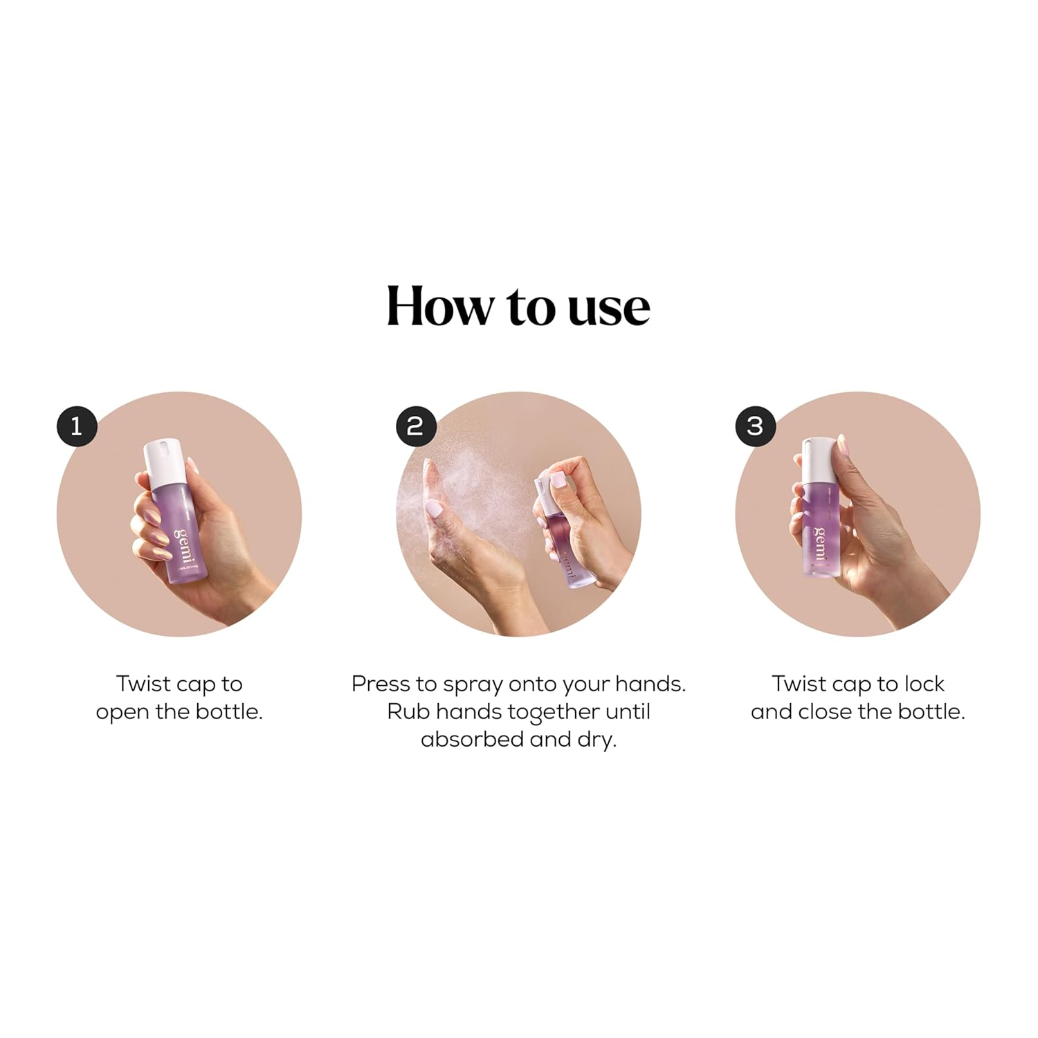 gemi Hand Sanitizer + Serum™ Spray | Solenne | Hydrating K-Beauty Formula with Centella, Vitamin B5 & Green Tea | Kills 99.9% of Germs | Citrus Scent with Orange Blossom, Rosemary & Lemon - Image 7